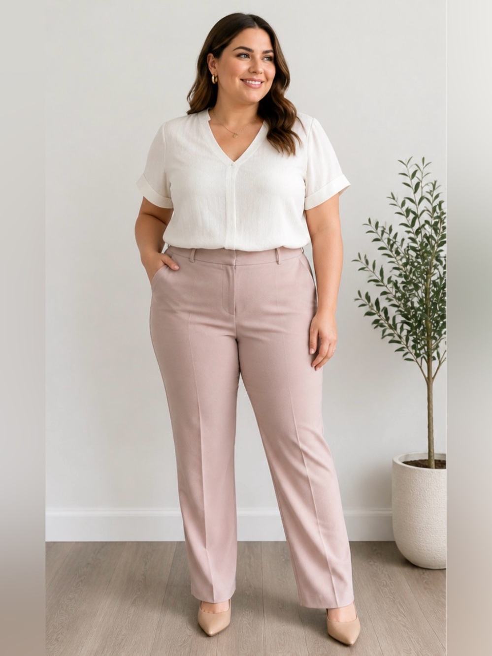 Rachel Parcell Blush Pink Straight Leg Dress Pants Size 12 Lined Career Office